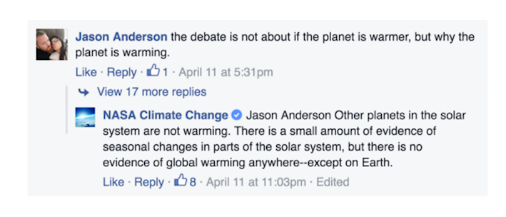 NASA Publicly Smacked Down Climate Change Deniers on Bill Nye's Facebook Page