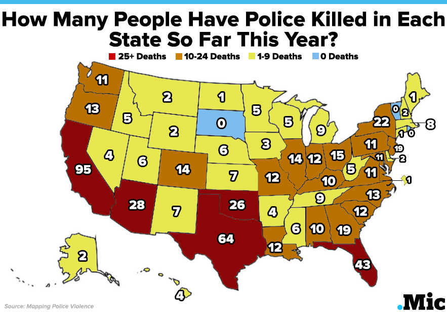 One Map Shows How Many People Police Have Killed in Each State So Far